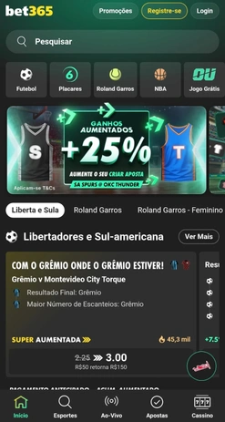 Página inicial da bet365 no celular com acesso à conta